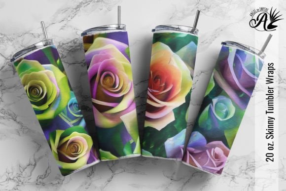 Download 4 Painterly Roses Skinny Tumbler Wraps - Painterly Collection